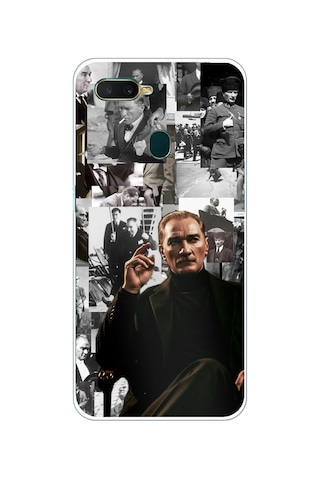 Oppo A5s-ax7-a12 Uyumlu Mustafa Kemal Atatürk Kolajları Baskılı Silikon Kılıf