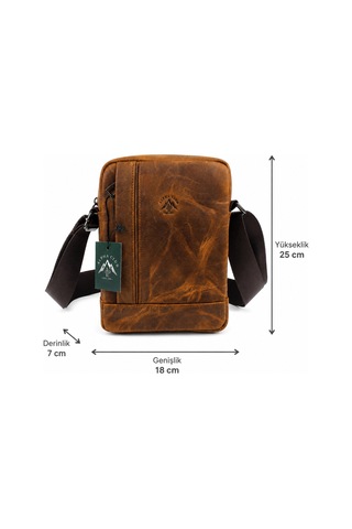 Alphaclub Bag Erkek Crazy Taba Hakiki Deri Postacı El Ve Omuz Çantası Orta Boy