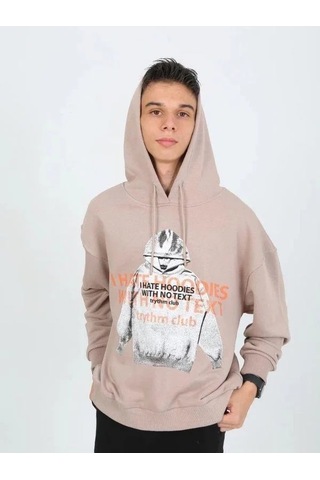 Marions Erkek Çocuk Kapüşonlu Not Hoodies Yazılı Sweatshirt-15230 Bej