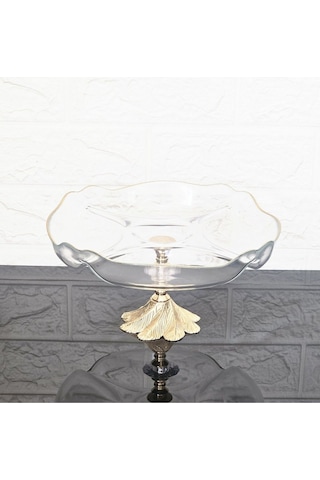 Küçük Bölmeli Servis Tabağı Döküm Semerkand Gold Ayaklı & Sunumluk & Kahvaltılık & Çerezlik 25 Cm Beyaz