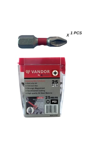 Vandor Anti Slip Bit Kaydırmaz Bits S2 Yüksek Kalite Çelik Pz2 25 - 637962027891
