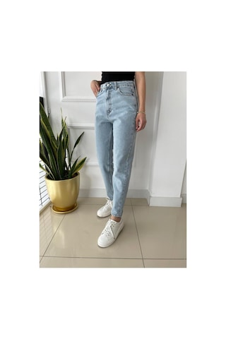 Woddi Lamina Mavi Kar Yıkama Yüksek Bel Mom Jeans Boyfriend 1 Beden Büyük Alınız Taş1
