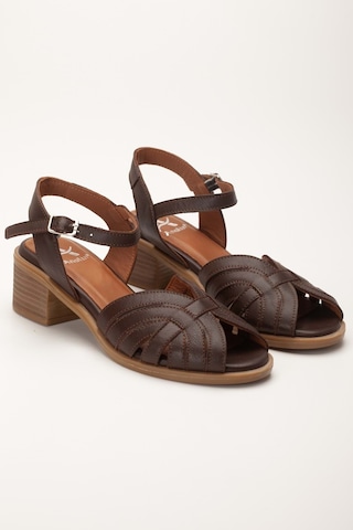 Analin Shoes Kadın Hakiki Deri Bilekten Bağlı Sandalet - Kahve