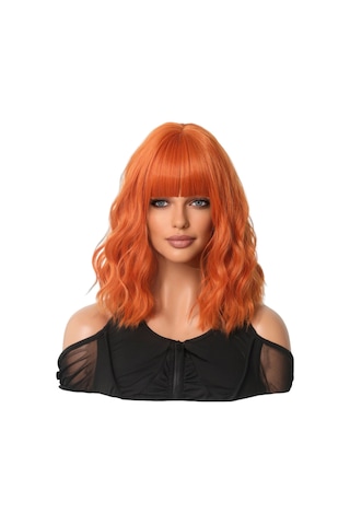 Turuncu Kısa Kıvırcık Kadın Peruk