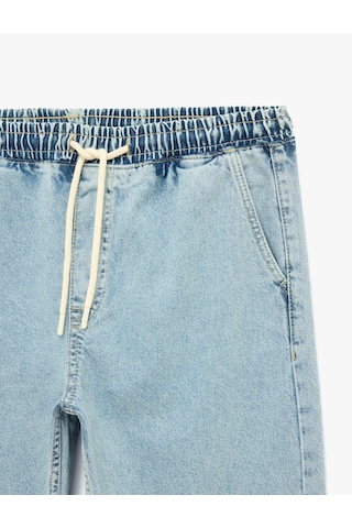 Koton Pamuklu Cepli Oversize Beli Bağcıklı Jean Pantolon Açık İndigo 6sam40431nd
