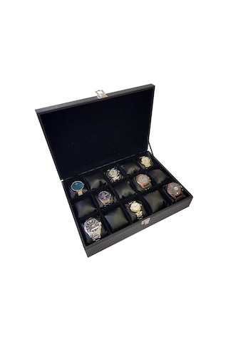 Chavin 15 Li Siyah Deri Ahşap Saat Kutusu St15-56