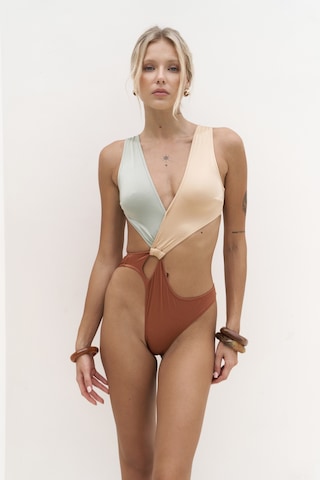 Zahra Renk Bloklu Kiremit Mayokini Çok Renkli