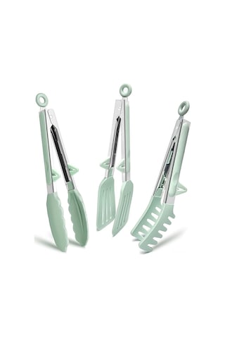 Youmex 3'lü Silikon Uçlu Paslanmaz Çelik Mutfak Kancası, 23 Cm, Makarna-salat-büfé-için, Yeşil-pembe Açık Yeşil