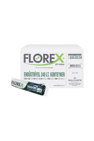 Florex 240 Lt Endüstriyel Konteyner Çöp Torbası Çöp Poşeti 120X150 Cm 1 Koli 20 Rulo 100 Adet Ayni