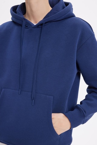 Tudors Kadın Oversize Geniş Kesim Pamuklu Yumuşak Dokulu İçi Polarlı Basic Lacivert Kapüşonlu Sweatshirt-42087 Lacivert