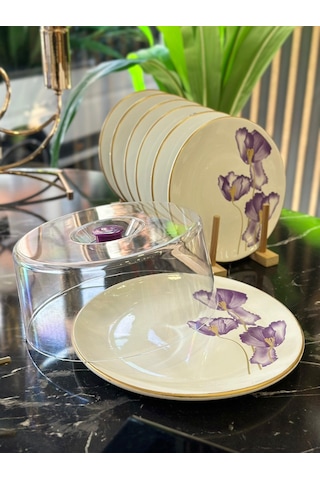 8 Parça Lotus Kek Fanuslu Pasta Seti-3858 beyaz