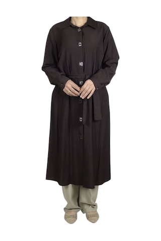 Kadın Önü Çıtçıtlı Beli Kuşaklı Tunik Kahverengi