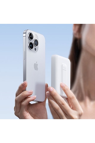 Magsafe Powerbank Benks Mp09 Magnetik Standlı İnce Tasarımlı Powerbank 6000mah 5w Beyaz