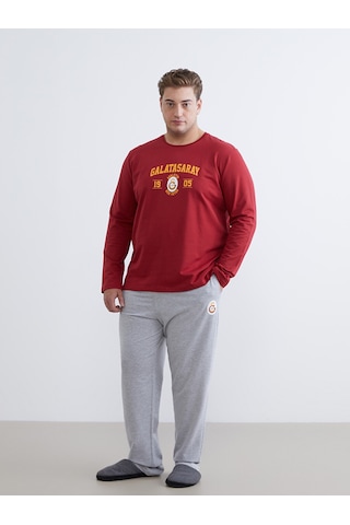 Lc Waıkıkı Kırmızı Büyük Beden Standart Kalıp Galatasaray Baskılı Erkek Pijama Takımı