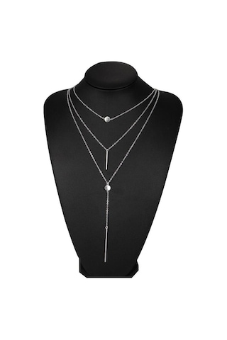 Basit 3 Katmanlı Kolye Küçük Nokta Zarif Metal Bar Kolye Kazak Zinciri Gümüş Çok Renkli