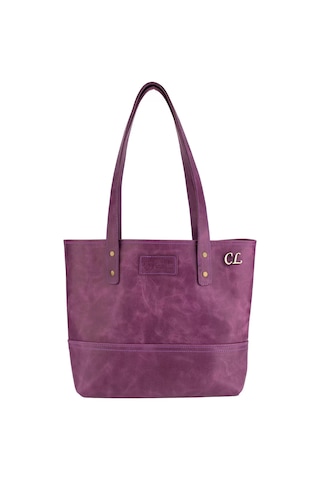 Twingold İsme Özel Tote Bag El Omuz Çantası - %100 Rainbow Deri - Ac03003 - Mor Mor