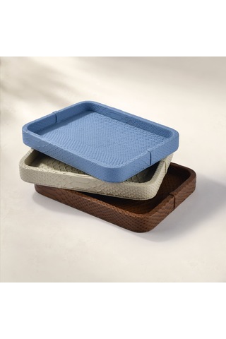 Cleo Krokodil Dekoratif Deri Tepsi Bej 30x23x3 Cm Çok Renkli