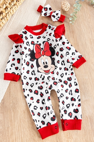 Babymod Fiğürlü Bandanalı Pamuk Kız Bebek Tulum Kırmızı Kırmızı