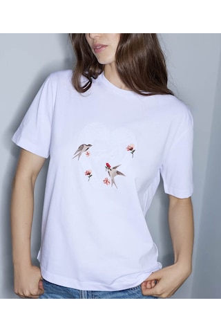 İpekyol Monogram Nakışlı Beyaz Kadın T-shirt Iw6260070172