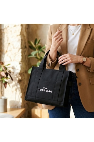 Siyah Kanvas Yumuşak Kol Çantası The Tote Bag