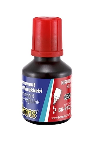 Hi-text Kesik Uçlu Markör Permanent Kalem 3 Adet ve Brons Mürekkep Kırmızı 30 ML