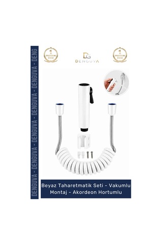 Taharetmatik Beyaz Taharetmatik Seti Hijyenik Dayanıklı Tasarruf Vakumlu Montaj Akordeon Hortumlu Çok Renkli