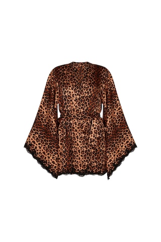 Agent Provocateur Molly Kimono Leo Siyah Desenli Ipek Saten, Fransız Dantel Detaylı Zamansız Klasik Leopar