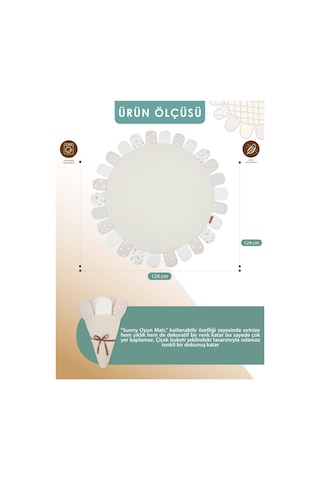 Mordesign Bebek/çocuk Oyun Halısı, Yenidoğan Emekleme Pedi, Aktivite Matı, Çok Amaçlı Minder, Sunny Serisi 125 X 125 Bej