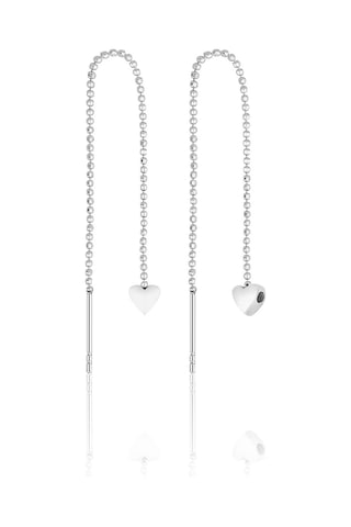 Azuris Silver Azuris 925k Gümüş Sıralı Top Zincir Mini Kalp Küpe Gümüş