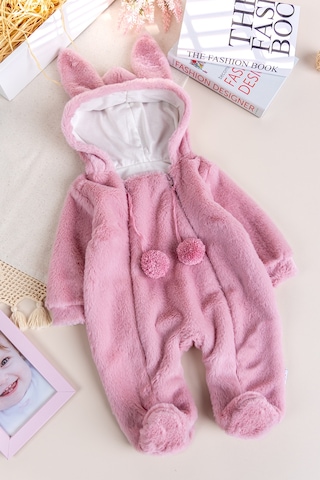 Kışlık Peluş Welsoft Penye Astarlı Pamuklu Kız Erkek Bebek Tulum Gülkurusu