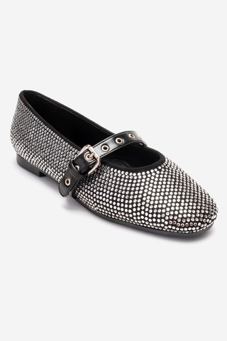 Luvishoes Clıve Siyah Parlak Taş Detaylı Kadın Babet Ayakkabı Siyah
