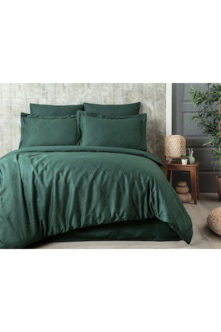 Tivoli %100 Pamuk Jakarlı & Saten Çift Kişilik Nevresim Takımı - Yeşil - 200x220 Cm Yeşil