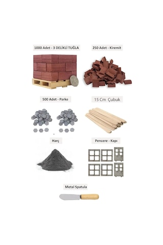 Minyatür Hane Minyatür İnşaat Seti 1000 Tuğla 250 Kremit 500 Parke Taşı Metal Spatula