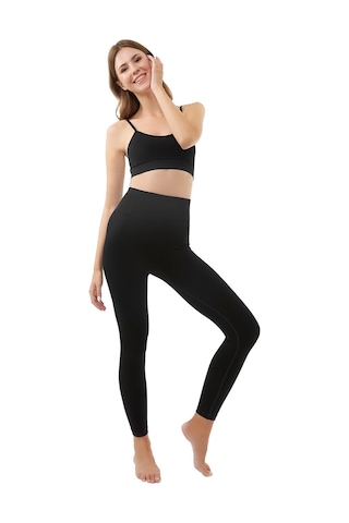 Cottonhill Siyah Yüksek Bel Toparlayıcı Seamless Kadın Spor Tayt SiYAH Siyah