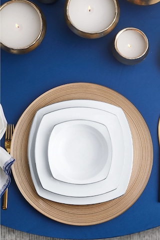Karaca Chiara Fine Cream 60 Parça 12 Kişilik Porselen Yemek Takımı Platin