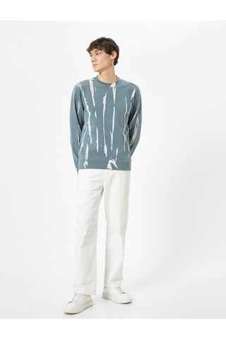 Koton Soyut Baskılı Sweatshirt Bisiklet Yaka Uzun Kollu Gri Desenli 4sam70141mk Gri