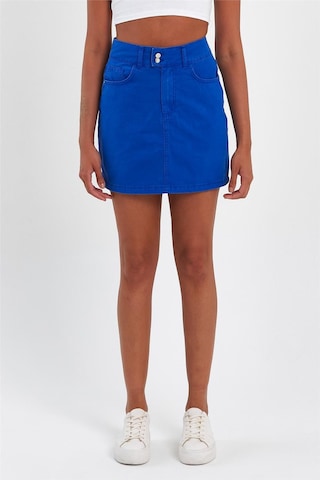 Kadın Çift Düğmeli Mini Kot Etek Saks-saks Saks Mavi