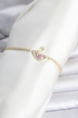 Pirinç Gold Renk Zirkon Taşlı Swan Model Su Yolu Kadın Bileklik Çok Renkli