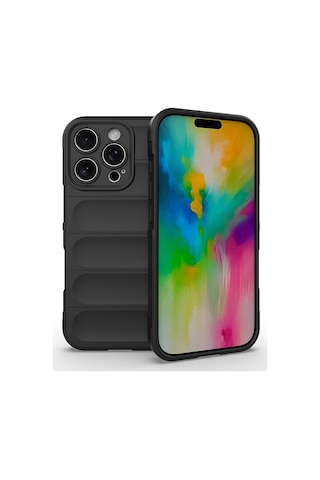 Tuva Teknoloji Apple Uyumlu iPhone 16 Pro Kılıf Esnek Tpu Oyuklu Arka Yüzey Tasarımlı Etnik Silikon Kapa Siyah
