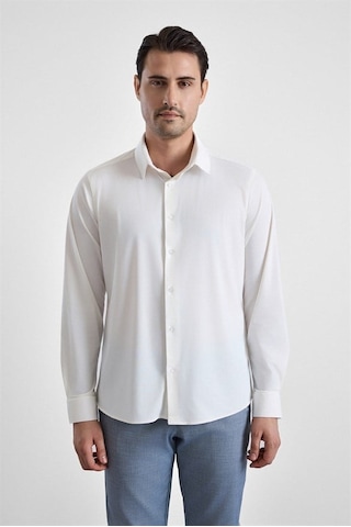 Süvari Beyaz Slim Klasik Yaka Düz Casual Gömlek Gm1008400364-bey