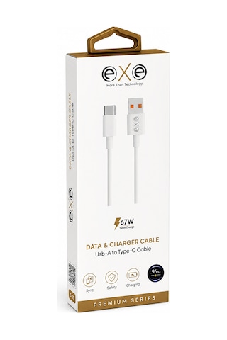 Exe 67w Usb-a To Type-c Hızlı Şarj Ve Data Kablosu Beyaz