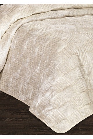 Goldroom Home Ranya Kadife Nakışlı Tek Kişilik Yatak Örtüsü Krem