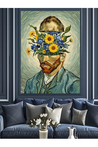 Van Gogh Çiçekli Portre Dekoratif Kanvas - Mdf Ahşap Tablo