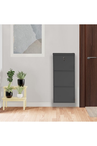 Kilitli 3'lü Metal Ayakkabılık - Siyah