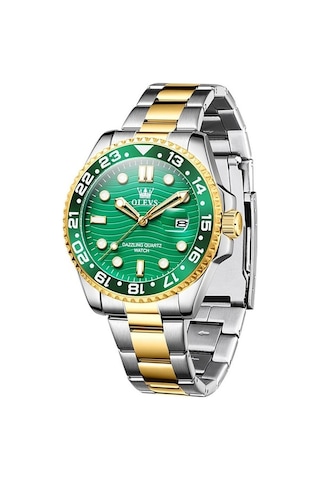 Novahub Olevs 3610 Erkekler Çelik Kayış Aydınlık Su Geçirmez Kuvars Saat Yeşil Altın Çok Renkli Çok Renkli