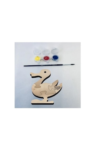 Masif Ahşap Puzzle Çocuklar İçin Boyanabilir Ördek Boya Setli