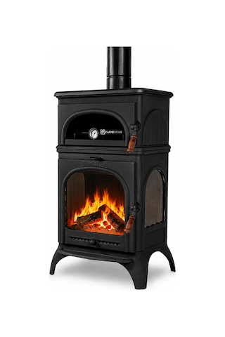 Flame Stove Fs-024 Kuzineli 3 Tarafı Camlı Komple Pik Döküm Şömine Soba