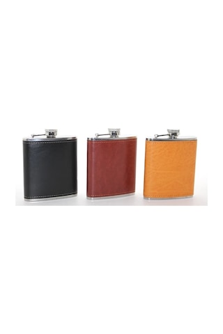 Paslanmaz Çelik Tekli 7 Oz Derili Matara Alk2660 Açık Lacivert