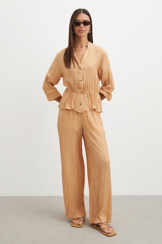 Uterpe Crinkle Wide Leg Pantolon Hardal