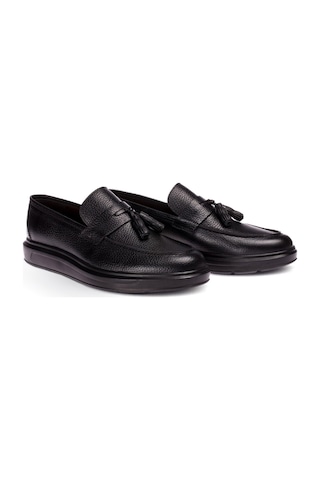 Deery Hakiki Deri Püsküllü Siyah Comfort Erkek Loafer Siyah